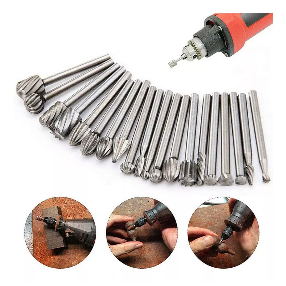Kit Fresas Para Madera Carburo Para Dremel Mototool 20 Pzs Plata 