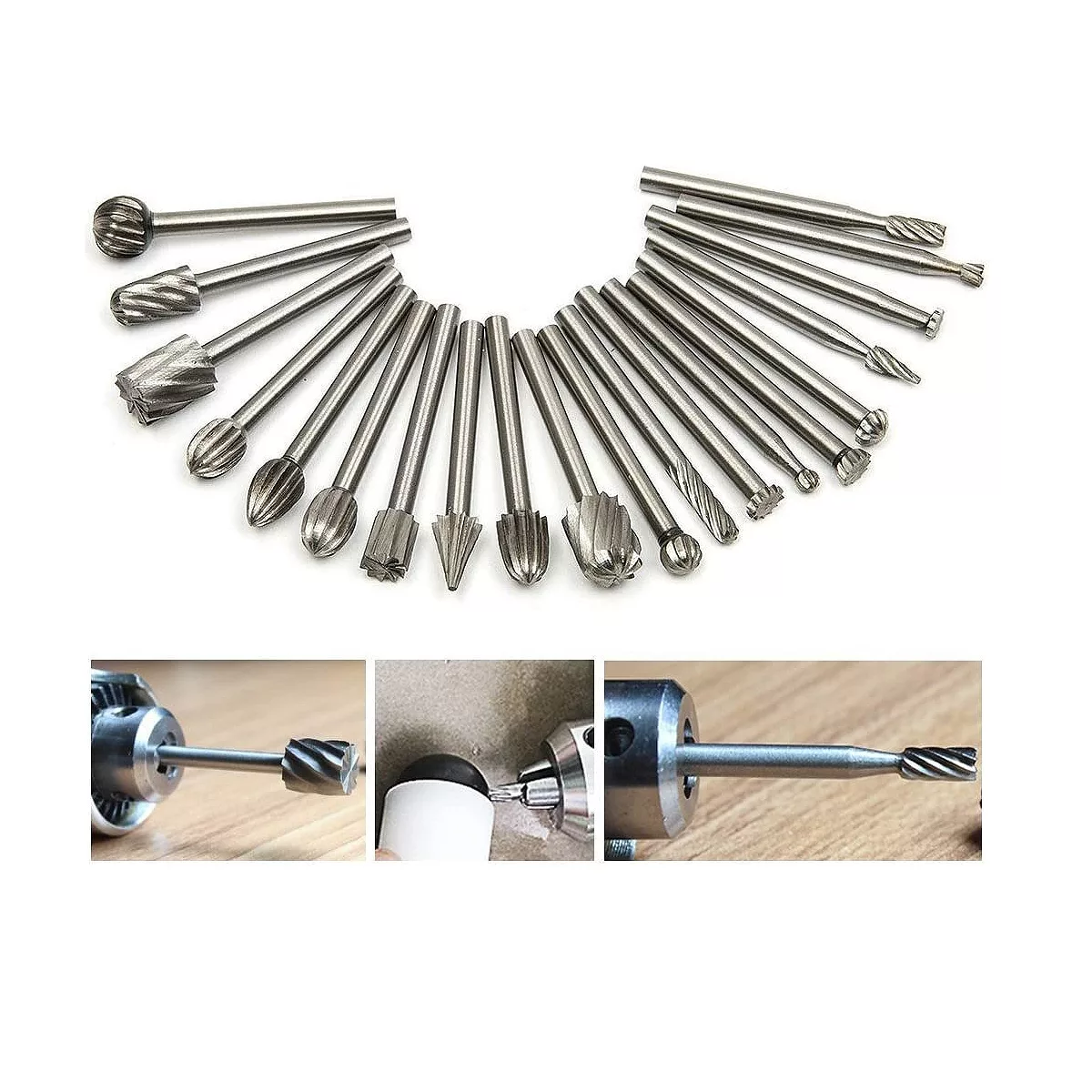 Kit Fresas Para Madera Carburo Para Dremel Mototool 20 Pzs Plata 