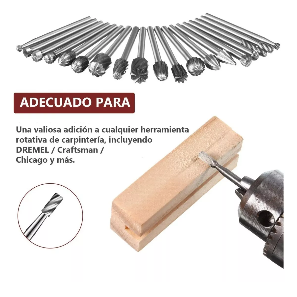 Kit Fresas Para Madera Carburo Para Dremel Mototool 20 Pzs Plata 