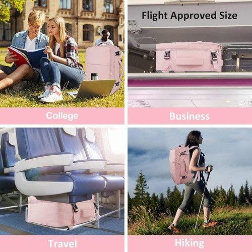 Mochila De Viaje Para Mujer, Aprobado Por Avión 10kg, rosa