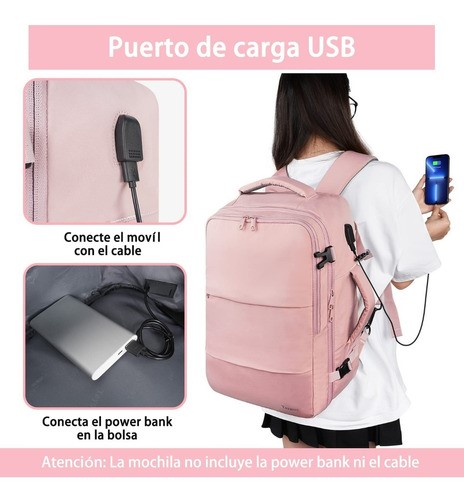 Mochila De Viaje Para Mujer, Aprobado Por Avión 10kg, rosa