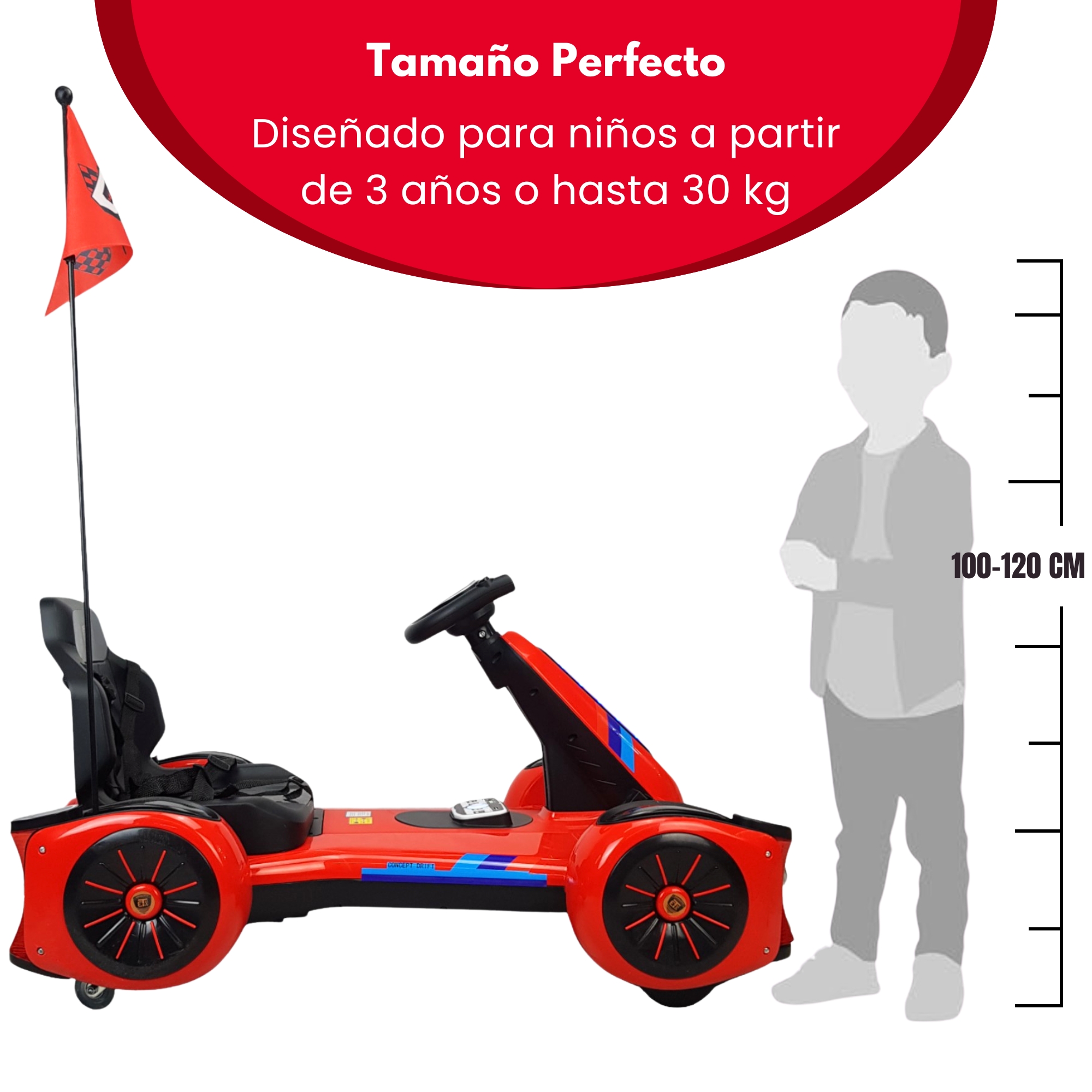 Go Kart Montable Electrico Control Remoto Luz y Sonido 12V -Rojo.