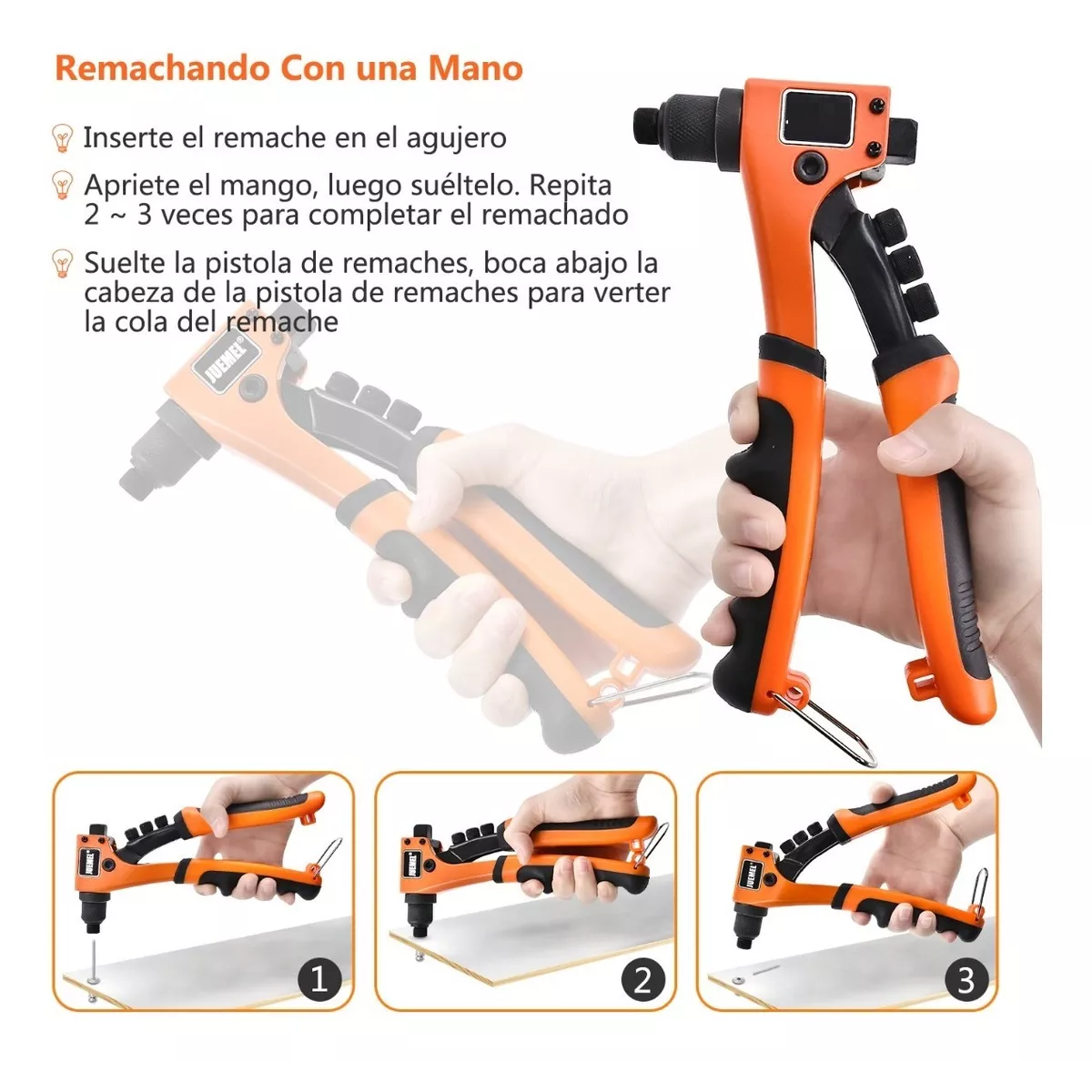 Remachadora Manual Remache Tuercas C/cambio Rapid Boquillas Naranja/Negro