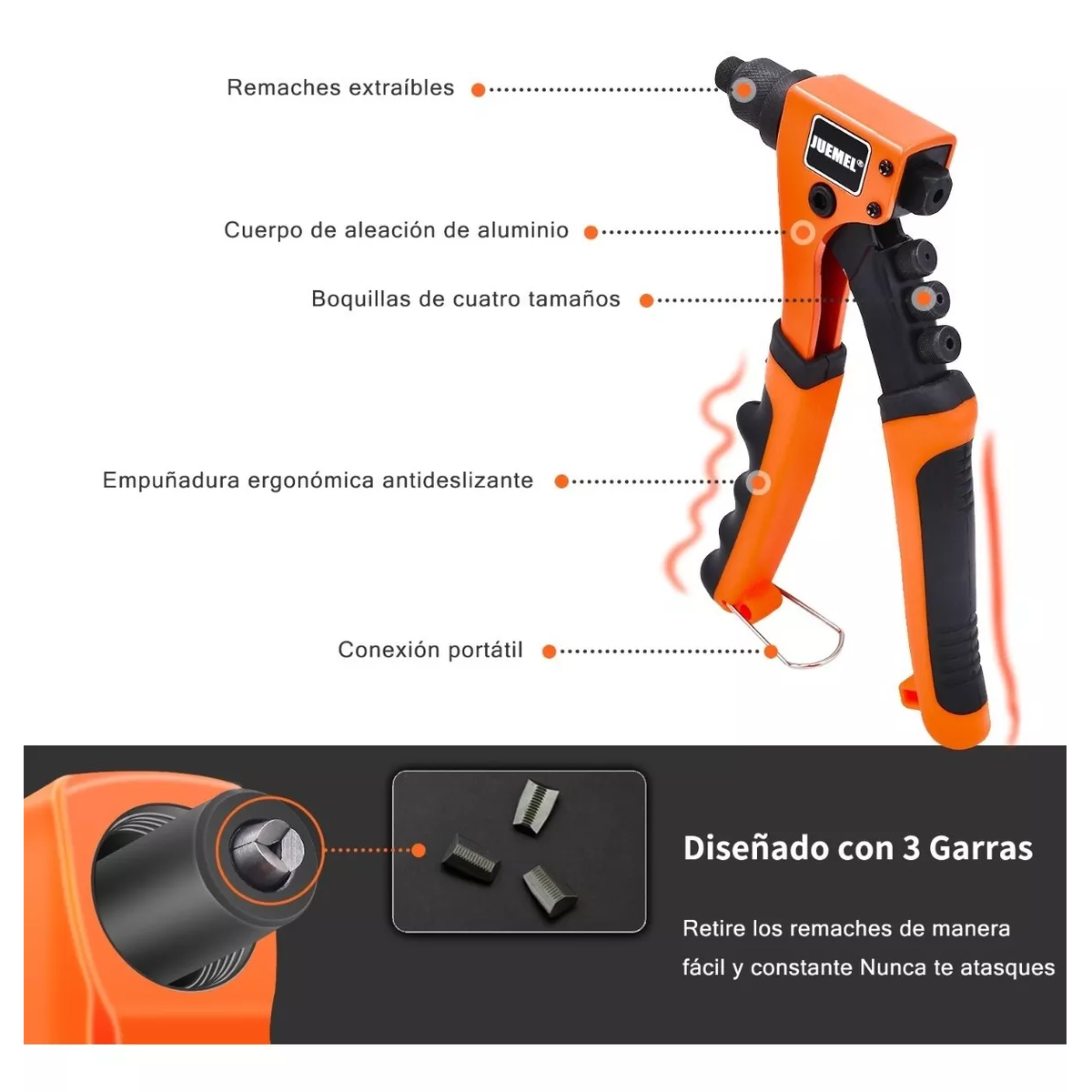 Remachadora Manual Remache Tuercas C/cambio Rapid Boquillas Naranja/Negro