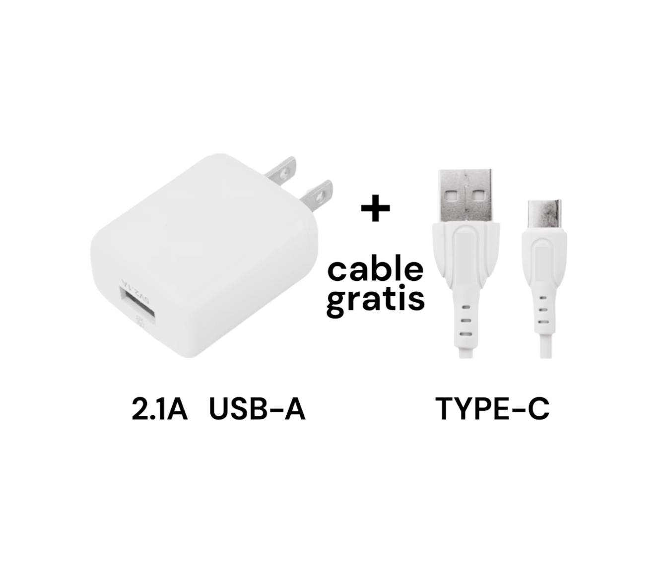 Cubo Cargador 2.1a con Puerto Usb de Carga Rápida más Cable Tipo C Gratis.