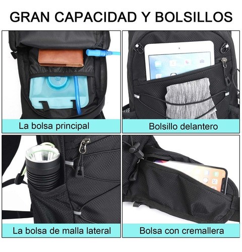 Mochila Hidratación 2l Ciclismo Campismo Hiking Bolsa Agua Negra