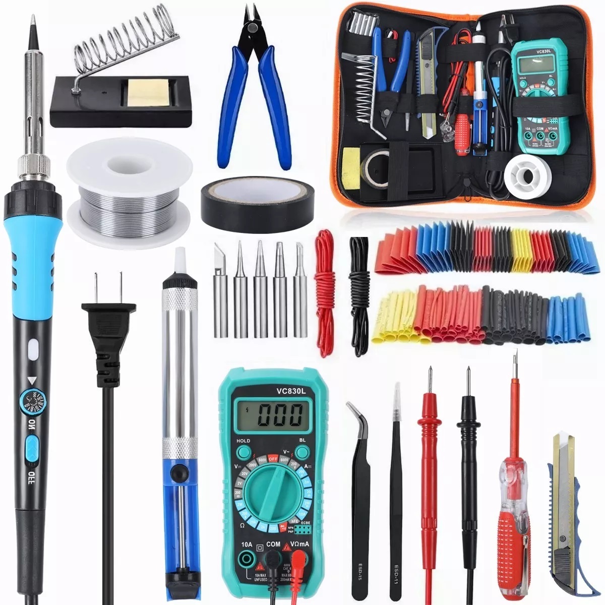 Soldador Eléctrico Kit Cautin Con Multímetro (189 Piezas) Azul