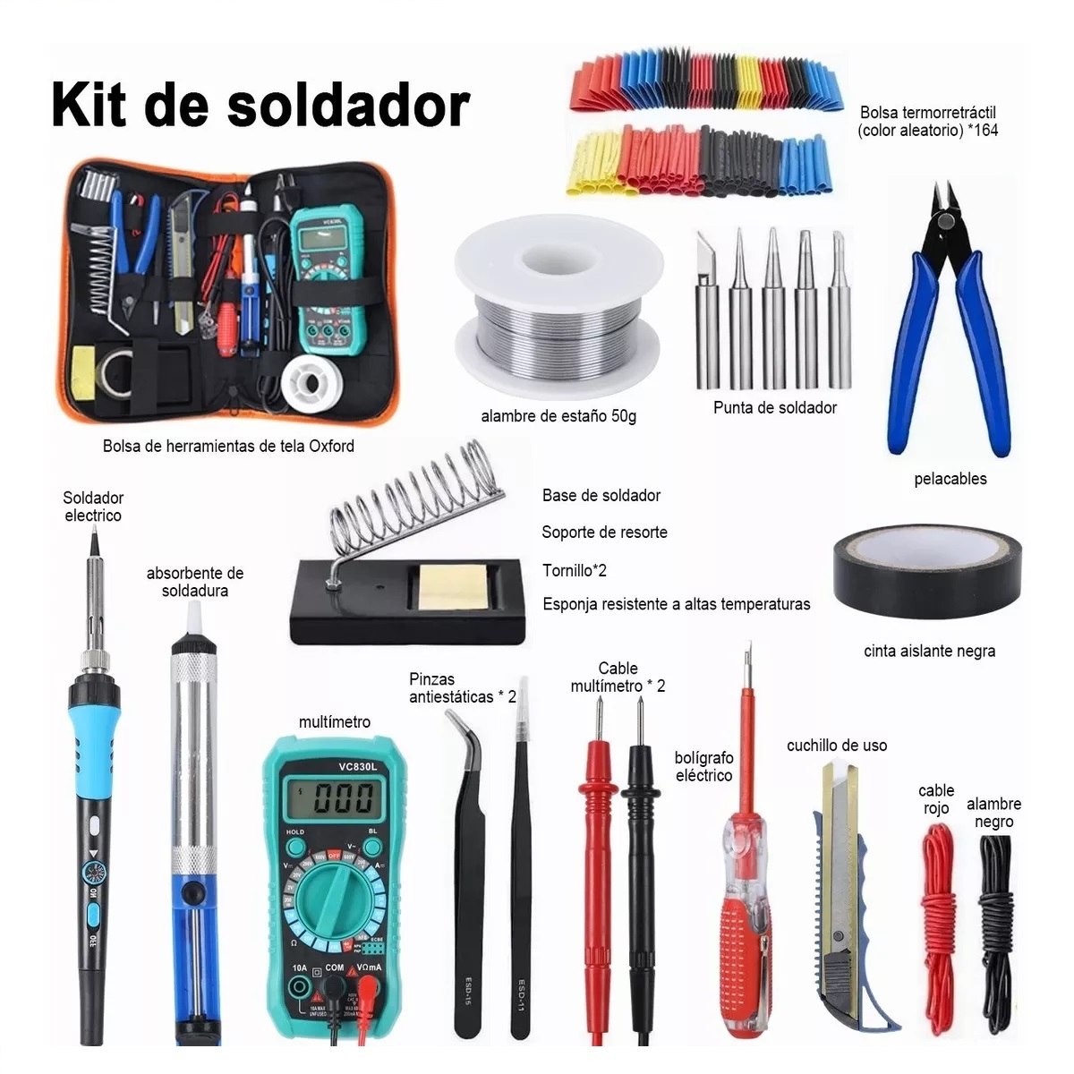 Soldador Eléctrico Kit Cautin Con Multímetro (189 Piezas) Azul