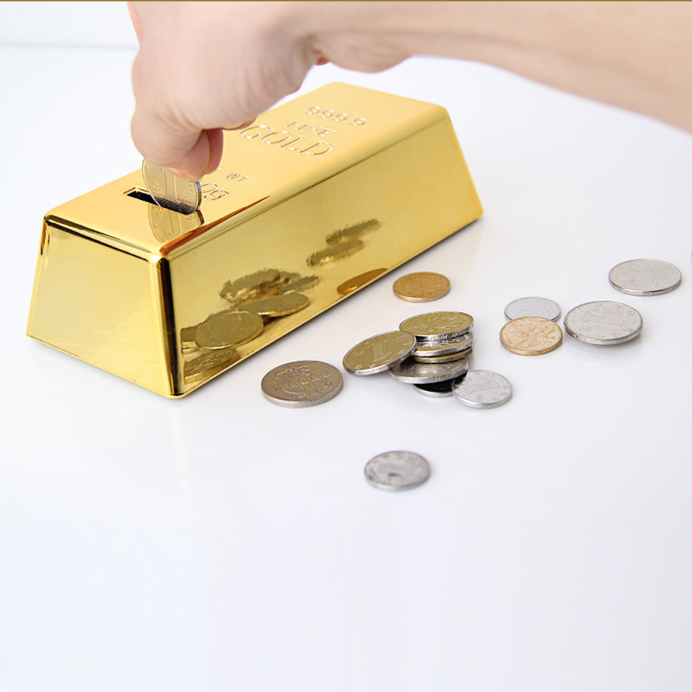 Alcancía En Forma de Lingote Barra De Oro hecha en Plástico Regalos para Niños Adorno para el Hogar