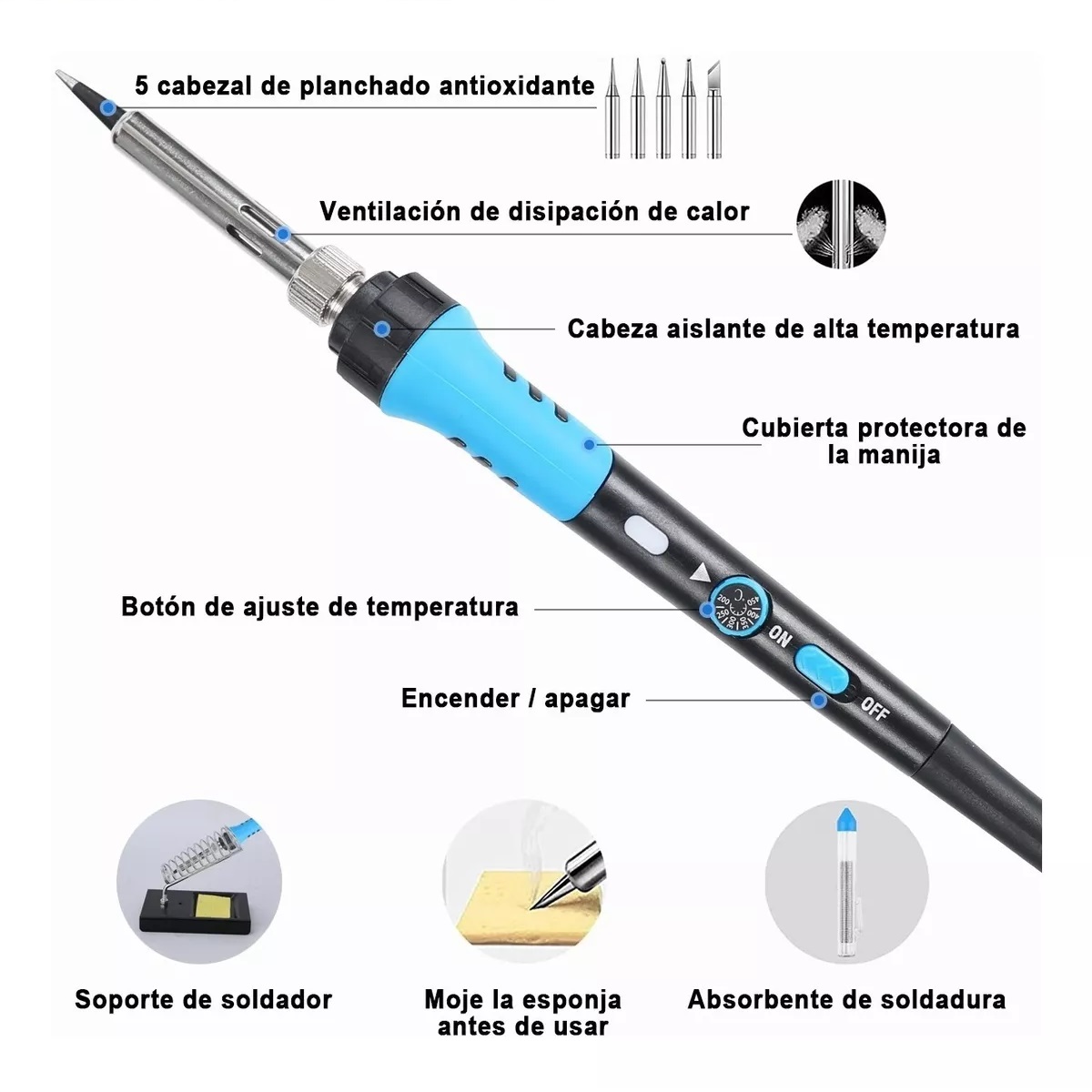 Soldador Eléctrico Kit Cautin Con Multímetro (189 Piezas) Azul