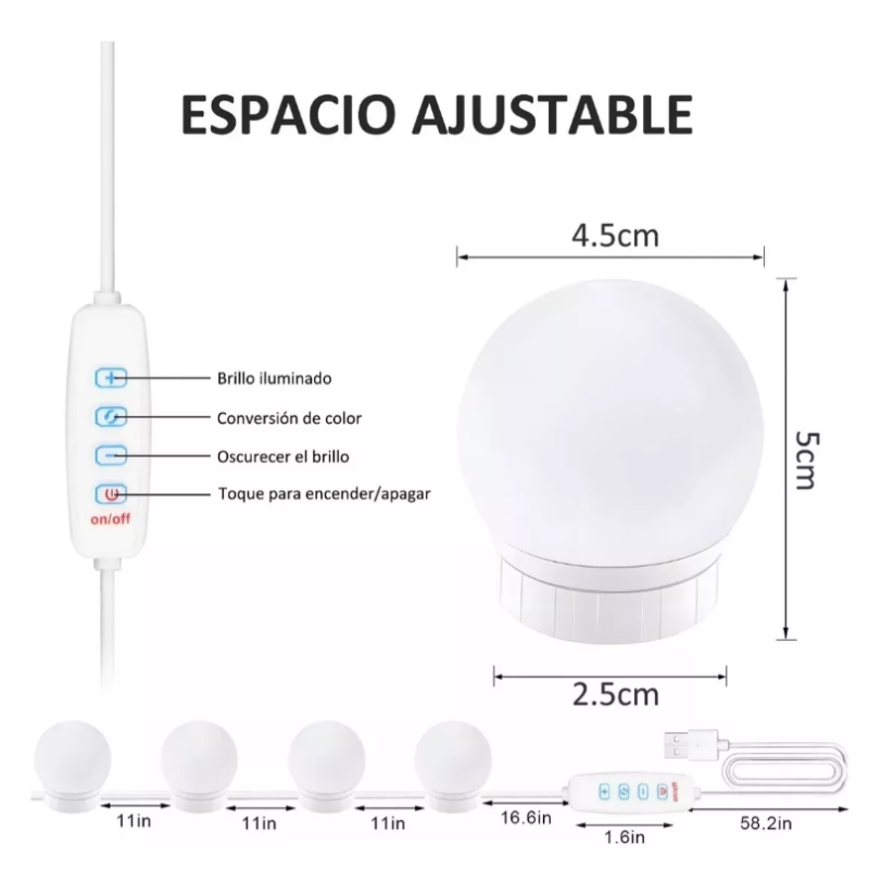 Focos Led Regulables Para Espejo De Tocador.