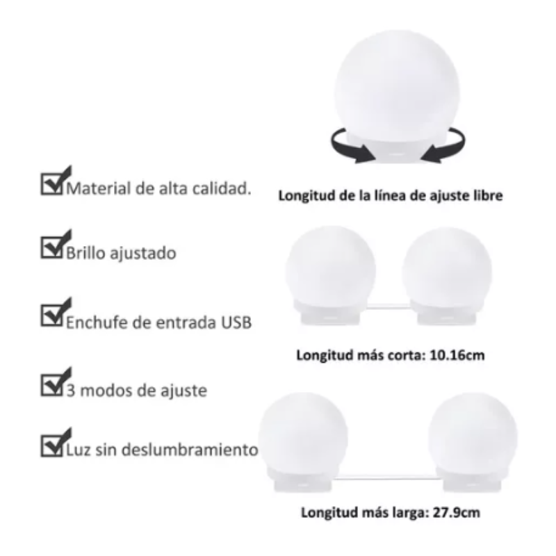 Focos Led Regulables Para Espejo De Tocador.