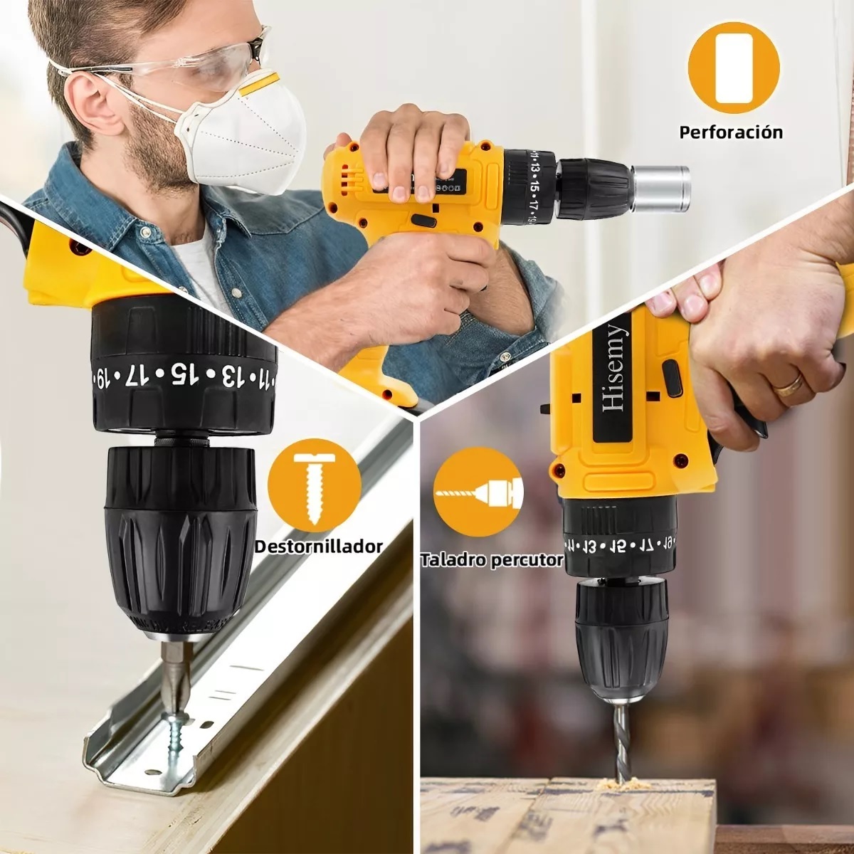 Taladro Inalámbrico Con 2 Batería De Litio 2x48v-amarillo.