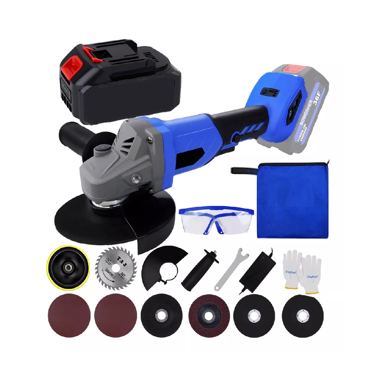 Esmeriladora Angular Inalámbrica Sin Escobillas Y Accesorios Azul .