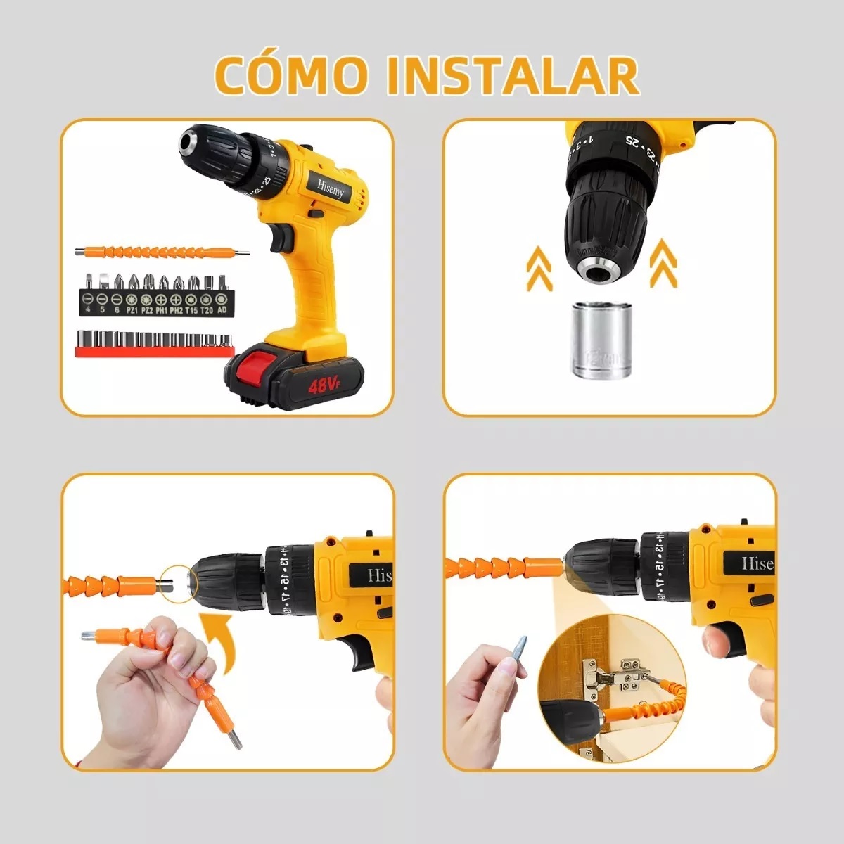 Taladro Inalámbrico Con 2 Batería De Litio 2x48v-amarillo.
