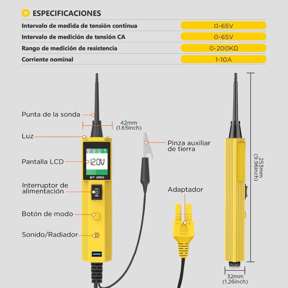 Probador De Circuito Automotriz Para 6v/12v/24v Amarillo/Negro.