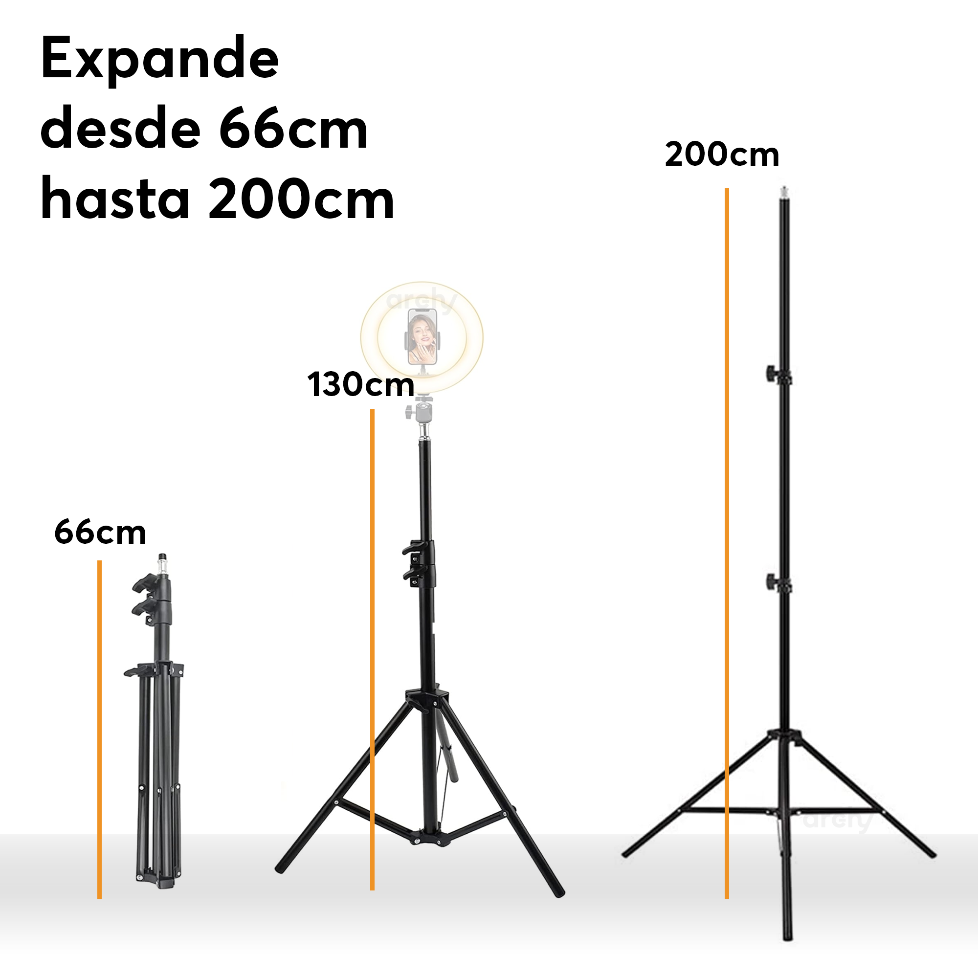Tripie 2 metros Archy Universal Aluminio Tornillo 1/4" para Multiples Dispositivos Compatible con Camara Celular Aro de luz Go pro .