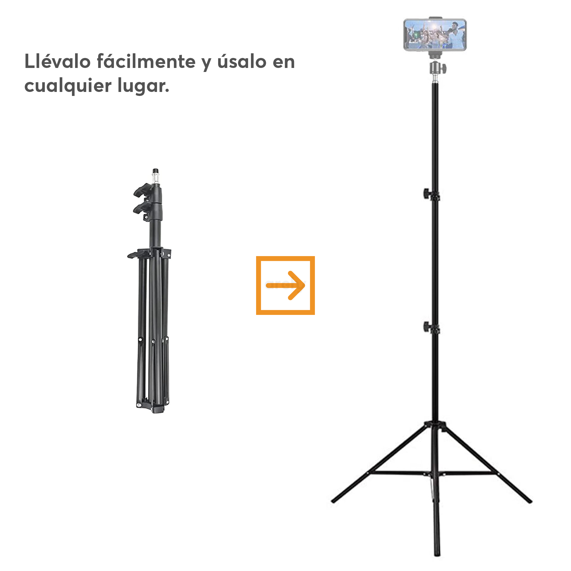 Tripie 2 metros Archy Universal Aluminio Tornillo 1/4" para Multiples Dispositivos Compatible con Camara Celular Aro de luz Go pro .