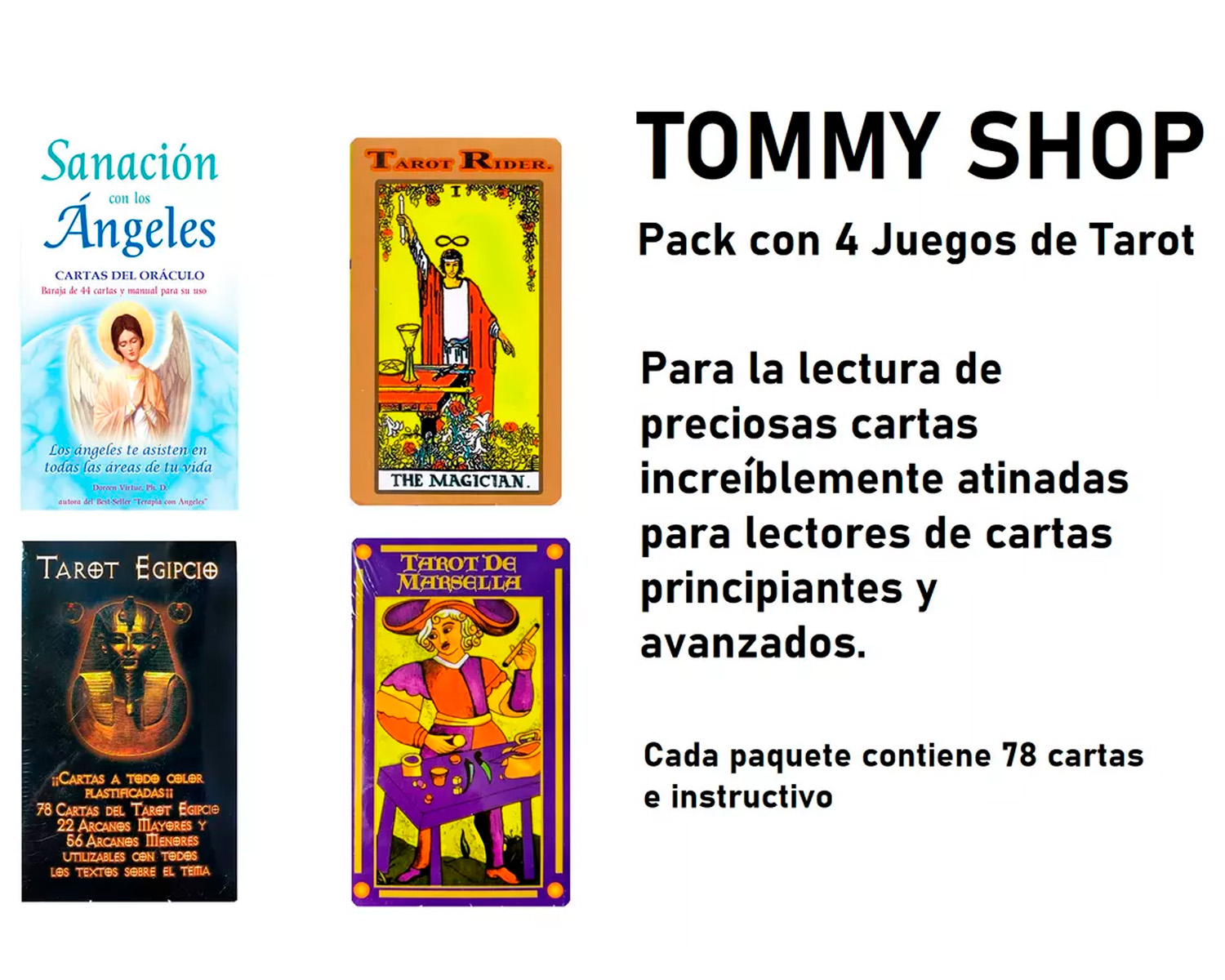 Pack Con 4 Tarot Profesional Plastificado Marsella, Egipcio.