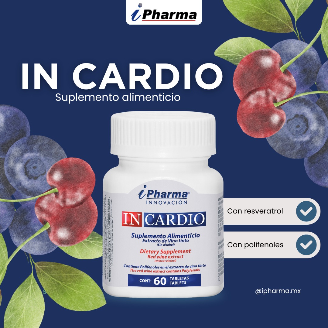 Resveratrol y polifenoles alta concentración INCARDIO, auxiliar para disminuir triglicéridos y colesterol..