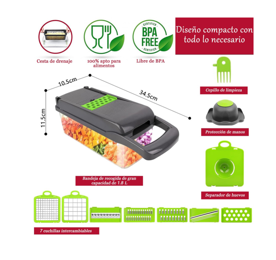 Rallador Cortador Rebanador Picador Manual De Verduras Fruta.