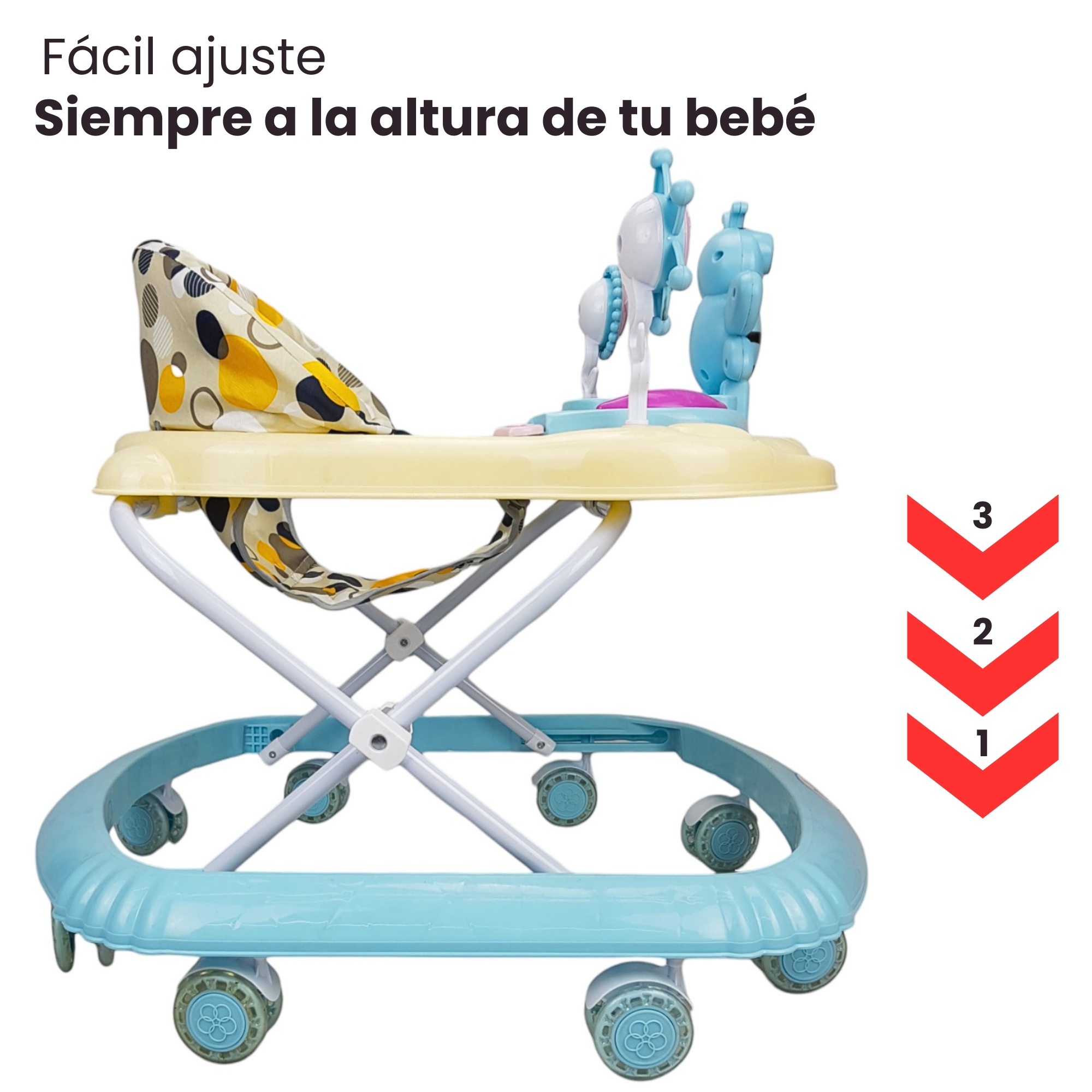 Andadera para Bebe Plegable,Musical, Andador 8 Llantas de Gel Abeja - Azul.