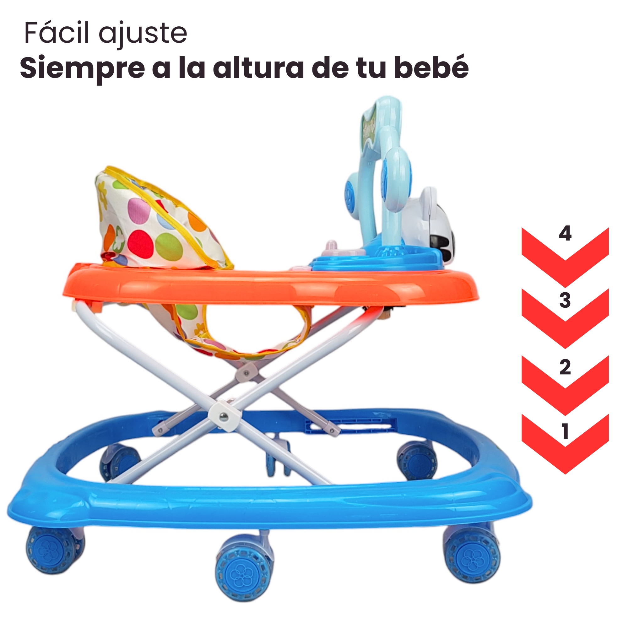 Andadera para Bebe Plegable,Musical, Andador 7 Llantas de Gel Gato - Azul.