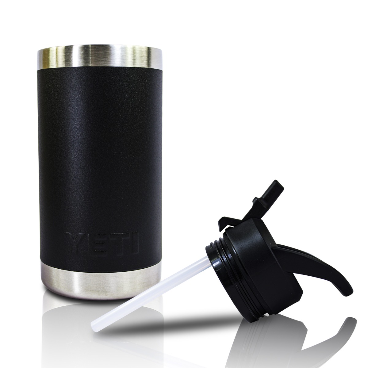 Yeti Termo Kids12 Oz Vaso Negro De Acero Inoxidable Antiderrames Con Popote En La Tapa