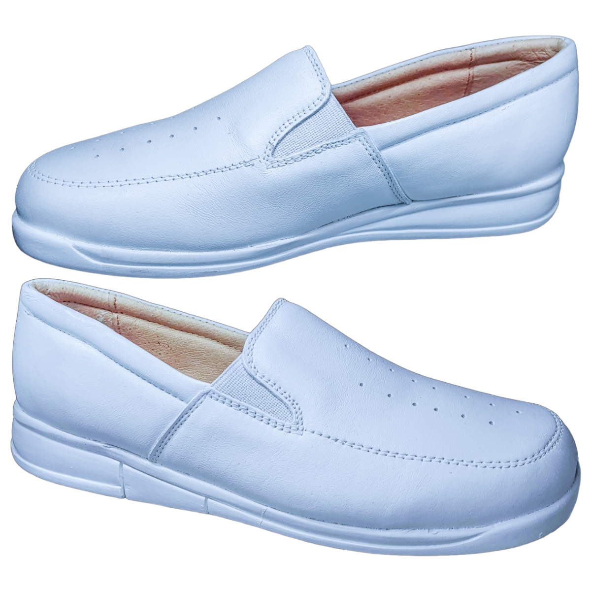 Zapatos de Enfermeria para Mujer en Piel Clinicos Blanco Ideal para Guarderias y Hoteles.