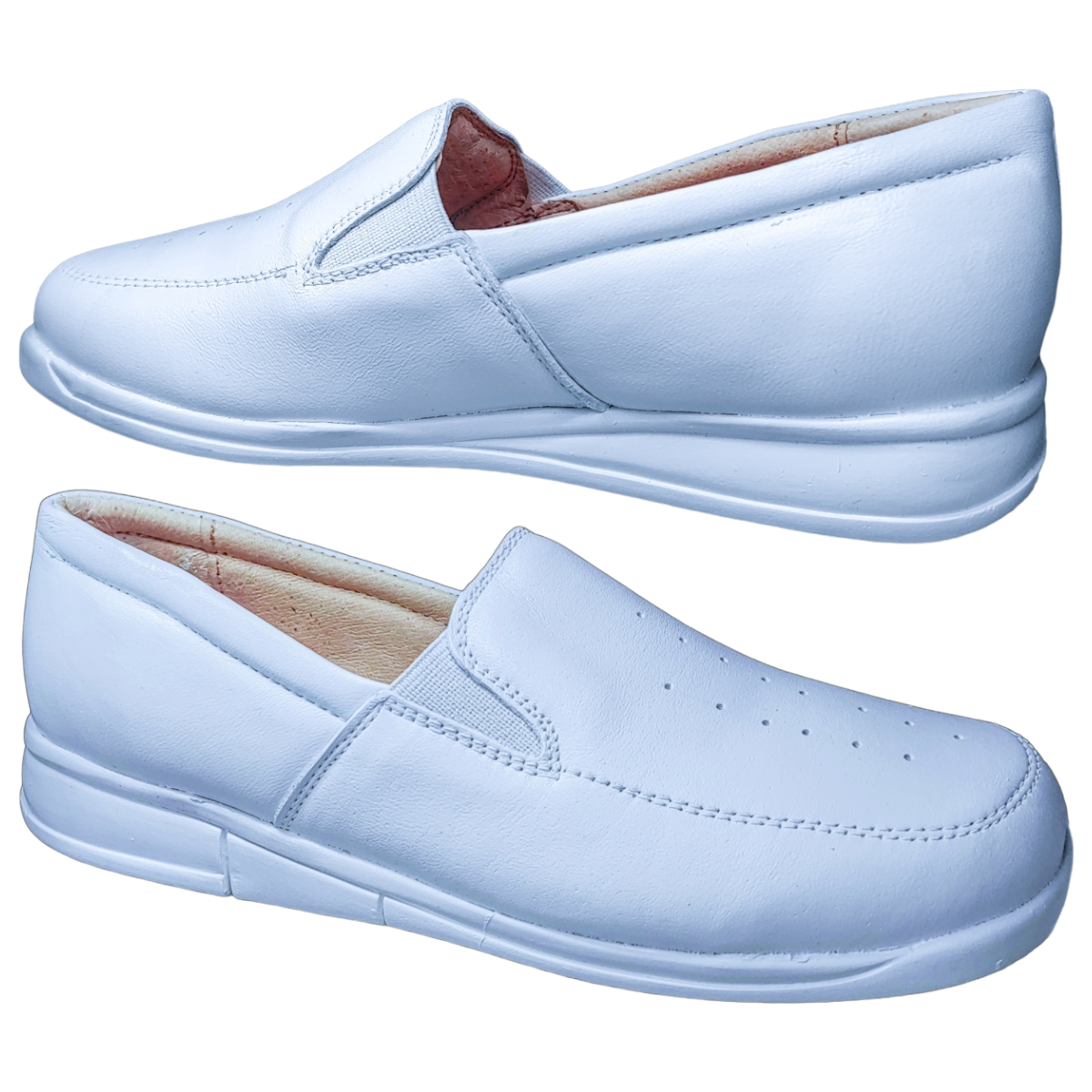 Zapatos de Enfermeria para Mujer en Piel Clinicos Blanco Ideal para Guarderias y Hoteles.