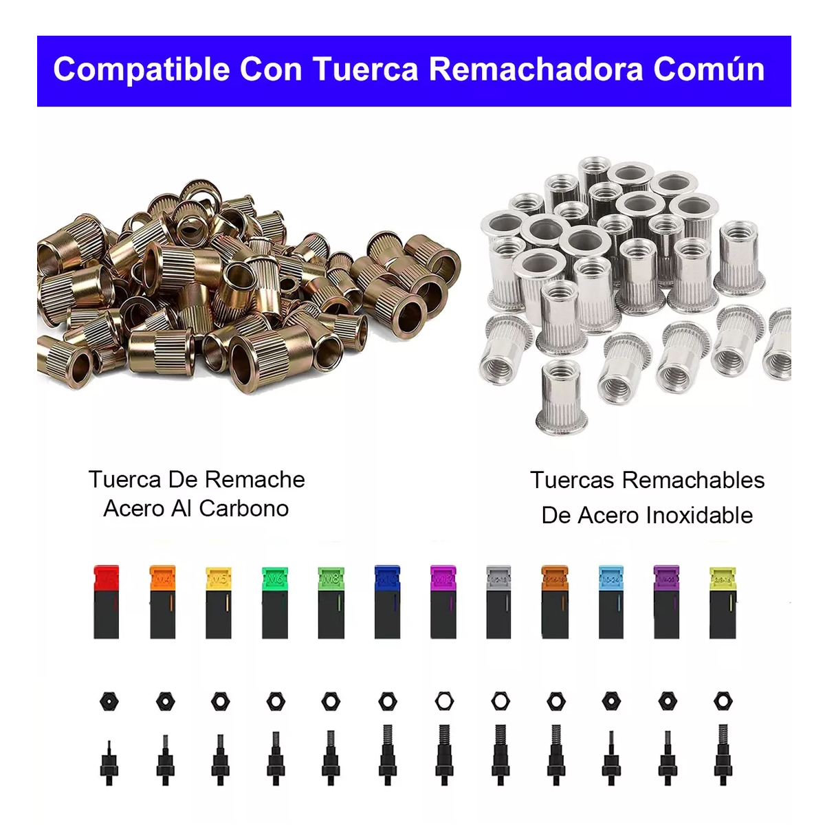Remachadora Para Tuercas De Manual Profesional Remache Negro 12 pz