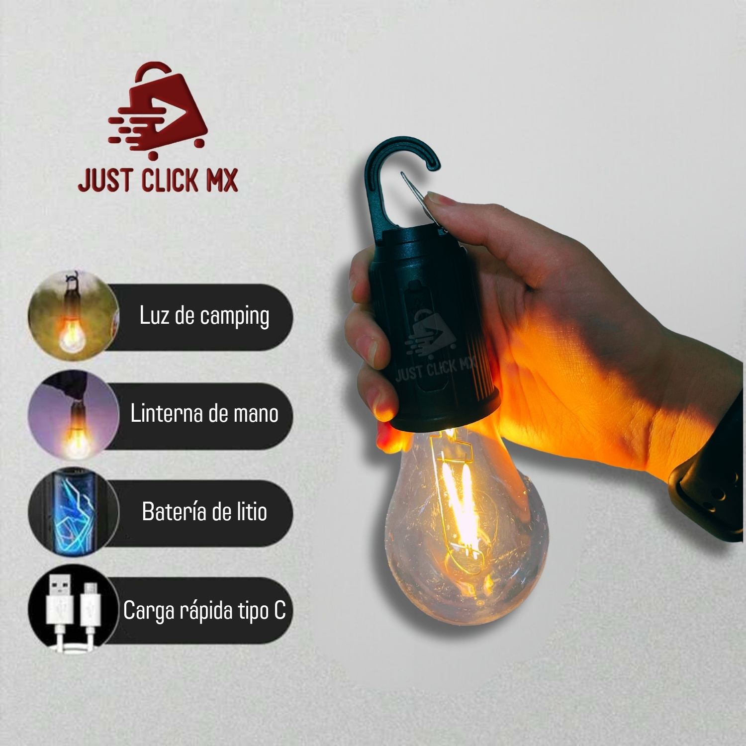 Kit 2 Piezas Lámpara Bombilla Para Camping Colgante Recargable