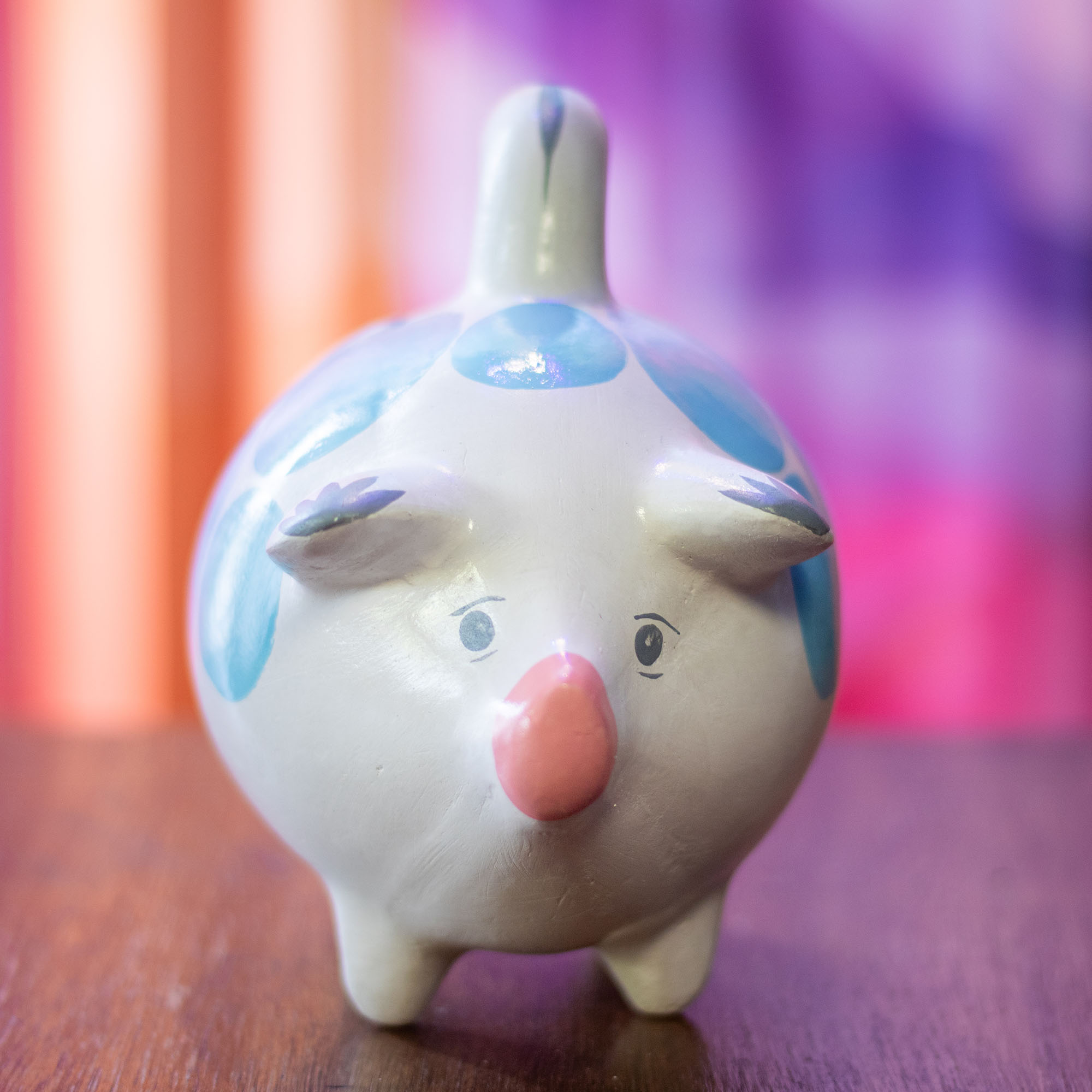 Alcancía Azul de Ahorro, Puerquito de Cerámica, Piggy Bank, Alcancía Mexicana de Cerámica