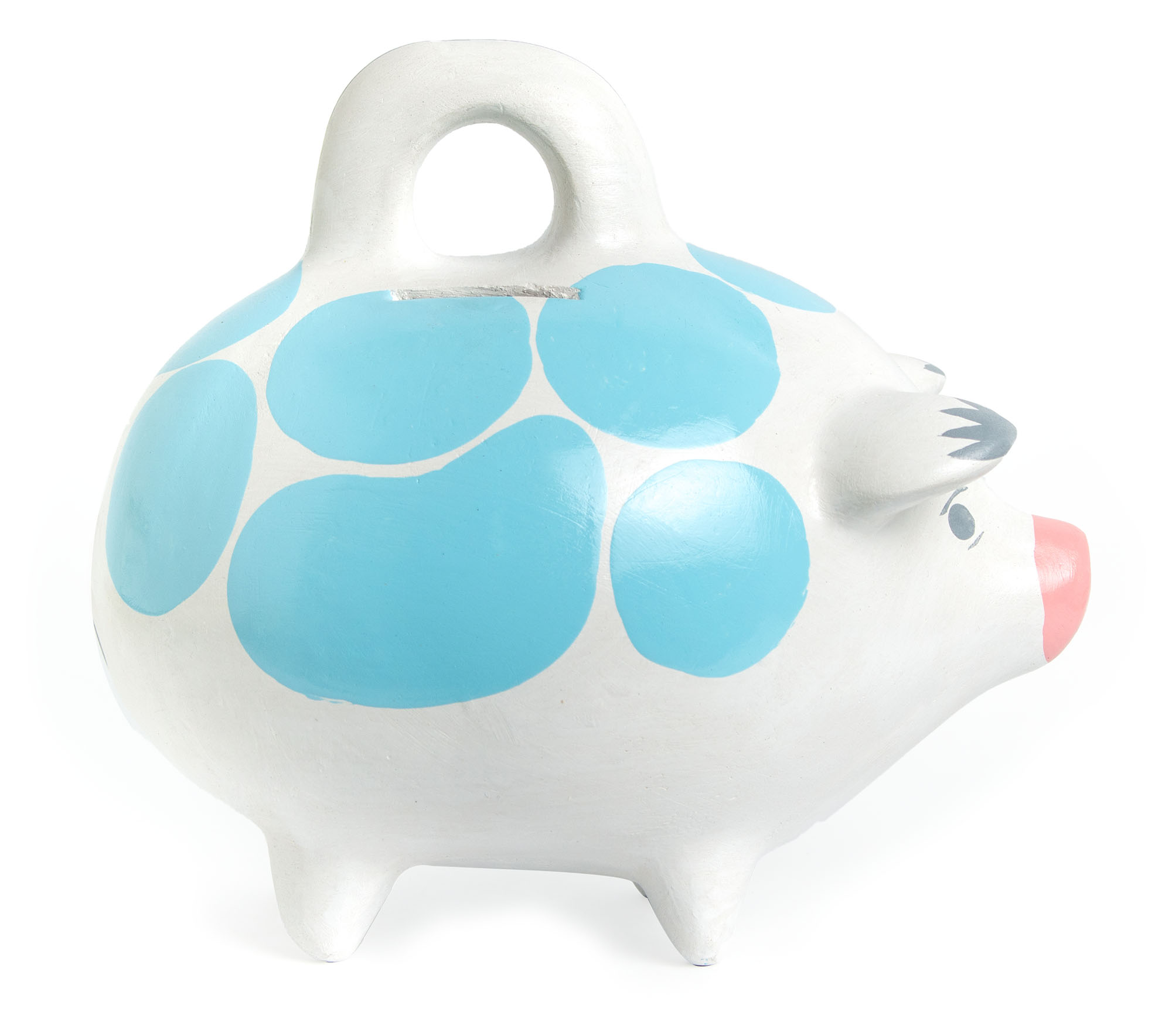 Alcancía Azul de Ahorro, Puerquito de Cerámica, Piggy Bank, Alcancía Mexicana de Cerámica