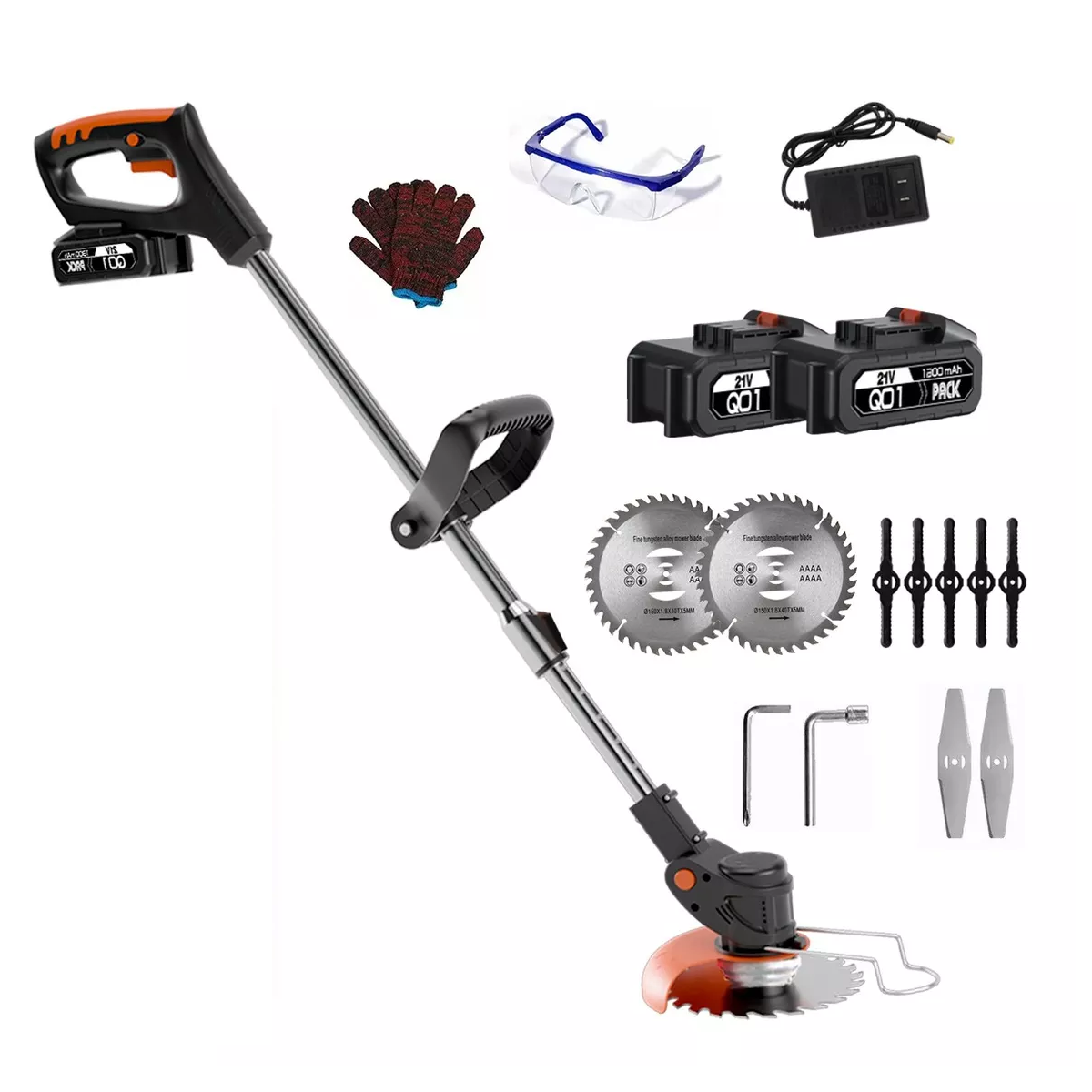 Desbrozadora Inalámbrica Electrica Podadora Cortadora Pasto Negro/Naranja .