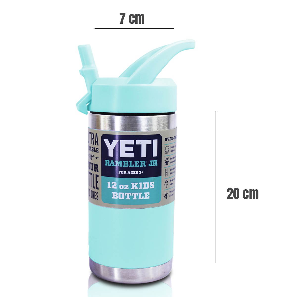Yeti Termo Kids 12 Oz Vaso Azul Agua De Acero Inoxidable Antiderrames Con Popote En La Tapa.