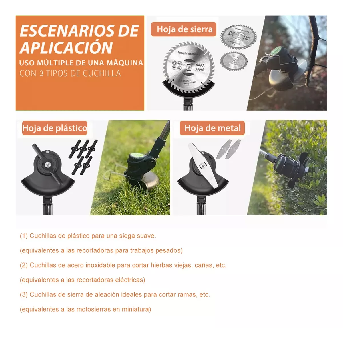 Desbrozadora Inalámbrica Electrica Podadora Cortadora Pasto Negro/Naranja .