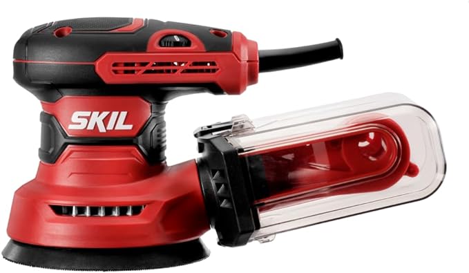 SKIL SR211601 Lijadora orbital aleatoria de 5 pulgadas con caja de polvo ciclónica y 3 hojas de lijado.