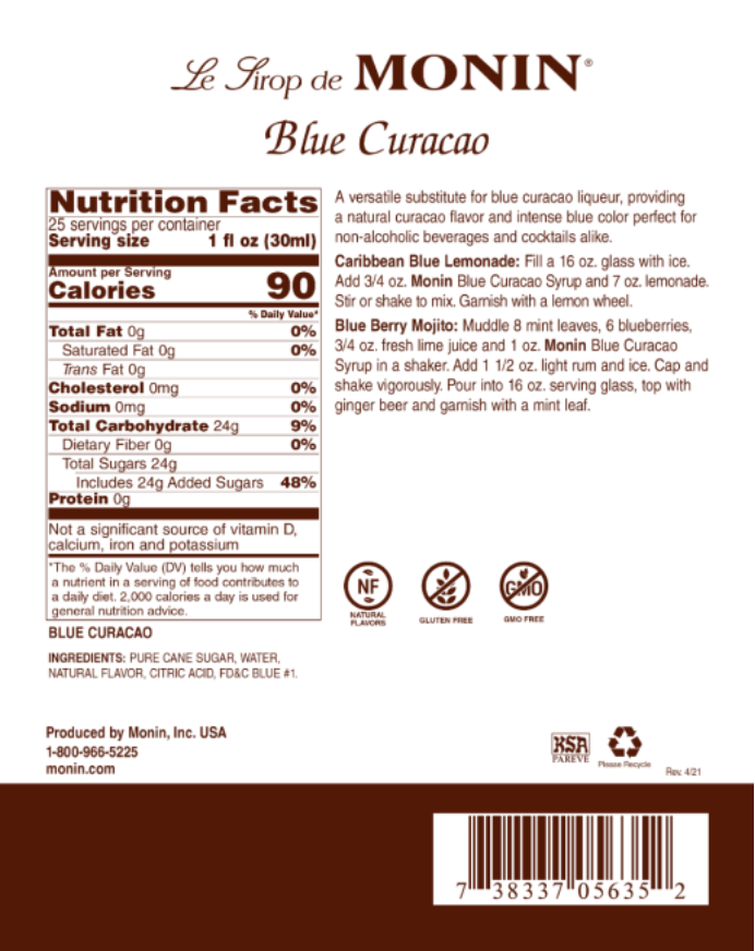 Jarabe MONIN Blue Curacao 750ml