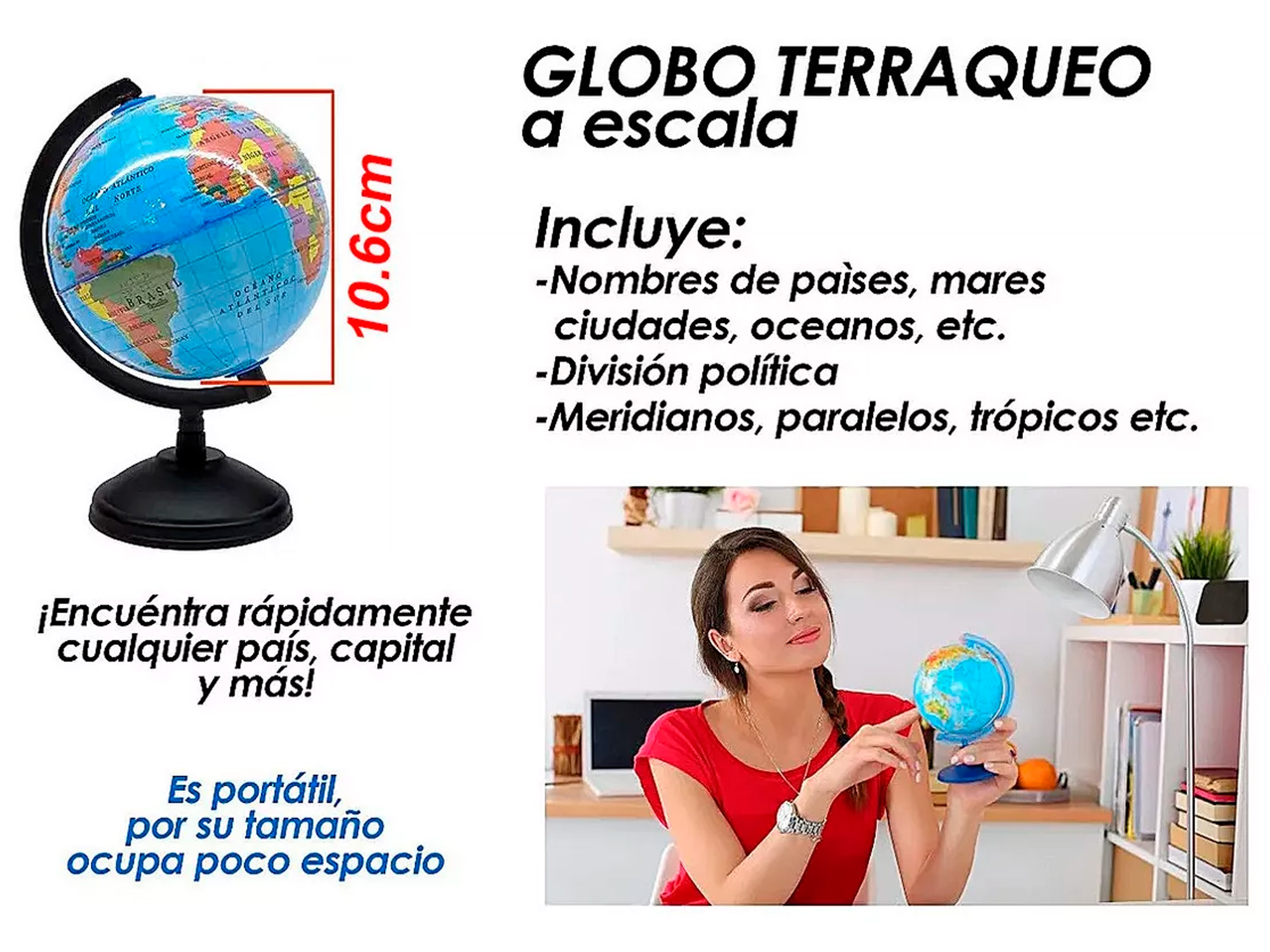 Globo Terráqueo Mini 10.6 Cm Escritorio Paises Ciudades Esp.