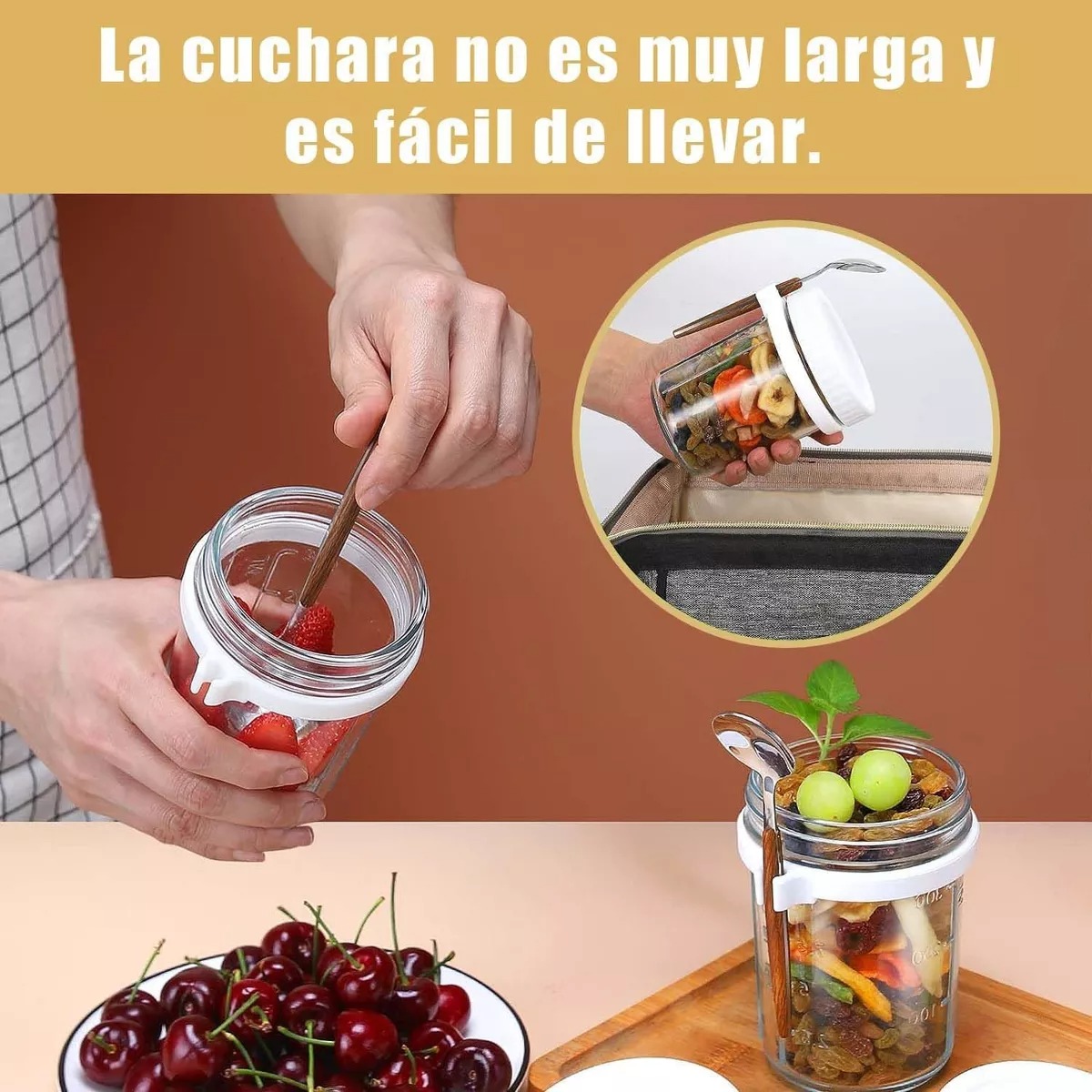 Taza De Desayuno Recipiente De Avena Con Tapa Y Cuchara 4pcs