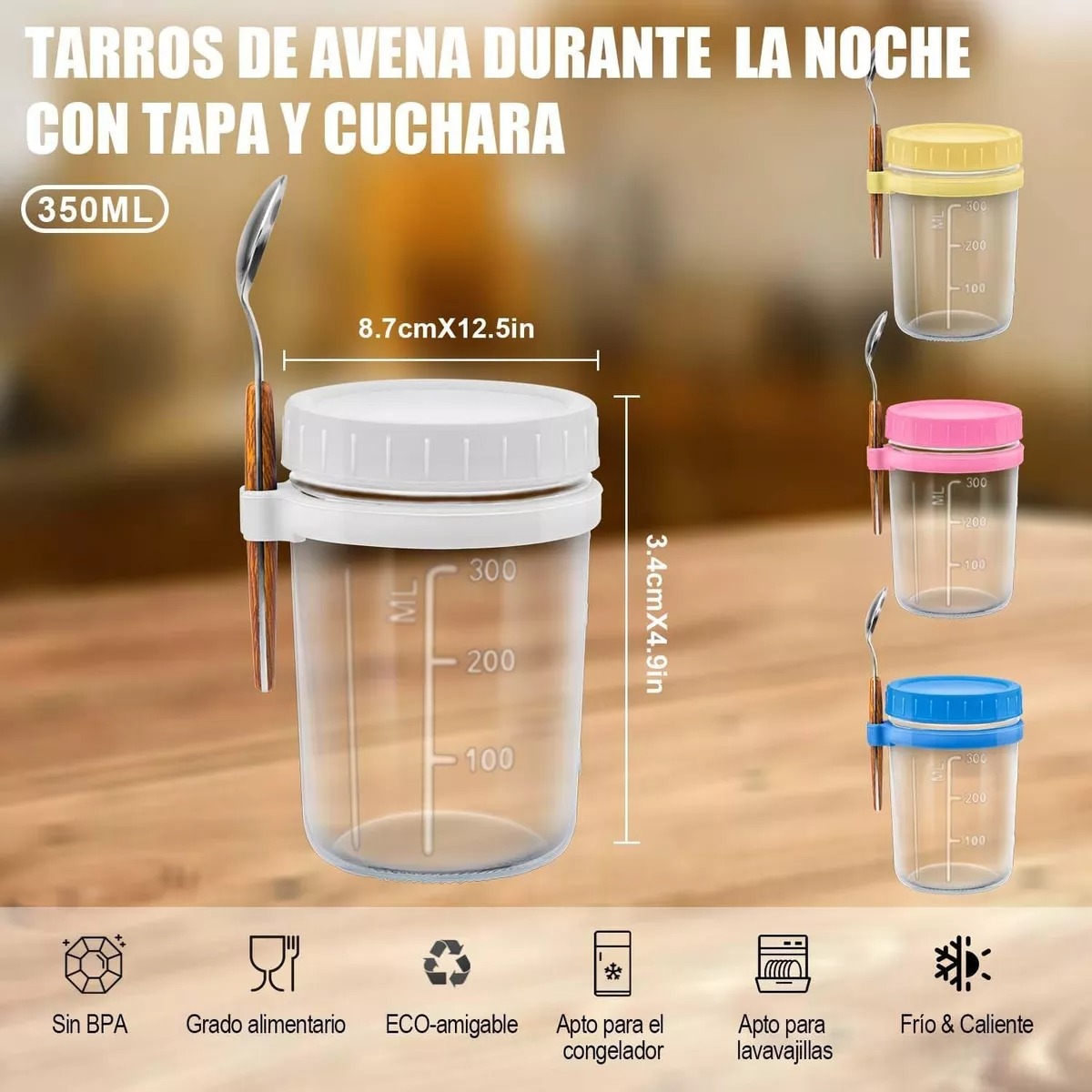 Taza De Desayuno Recipiente De Avena Con Tapa Y Cuchara 4pcs
