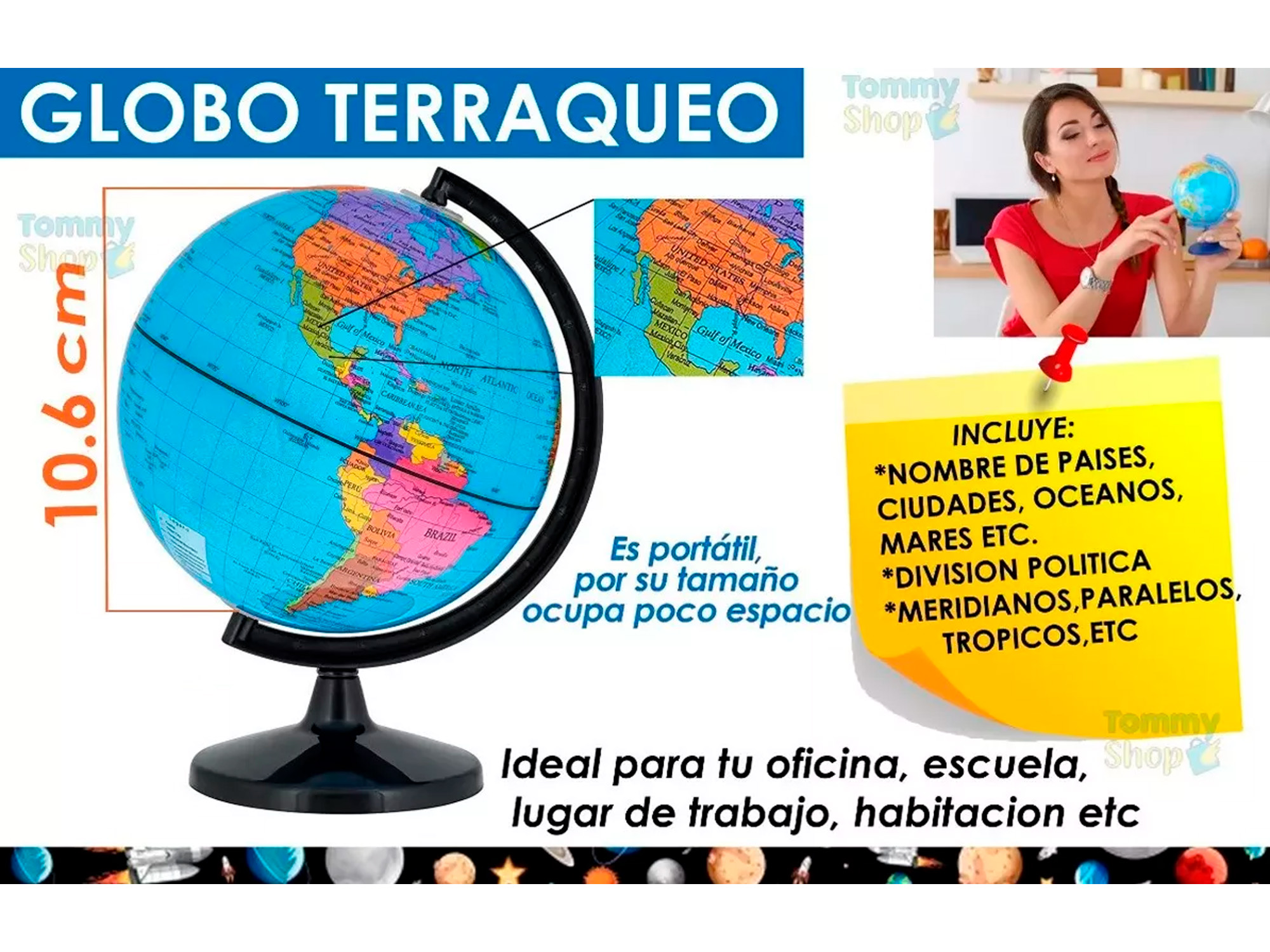 Globo Terráqueo Mini 10.6 Cm Escritorio Paises Ciudades Esp.