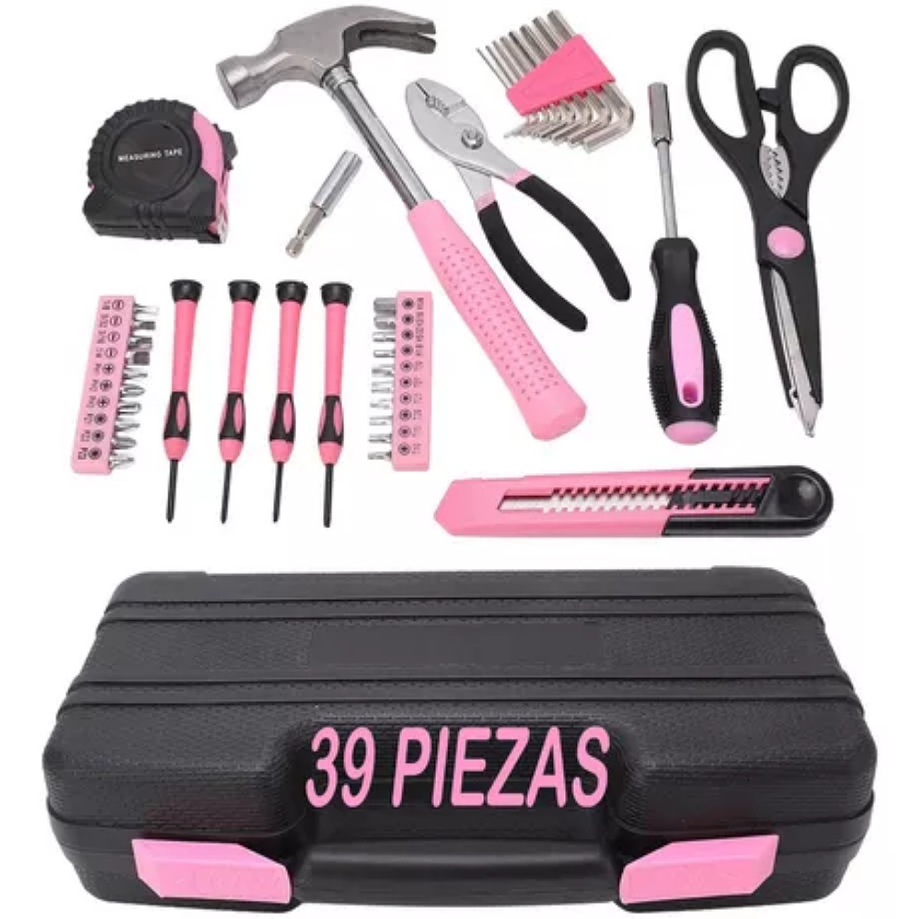 Juego De Herramientas 39 Pzas Rosa Set Reparación Doméstica