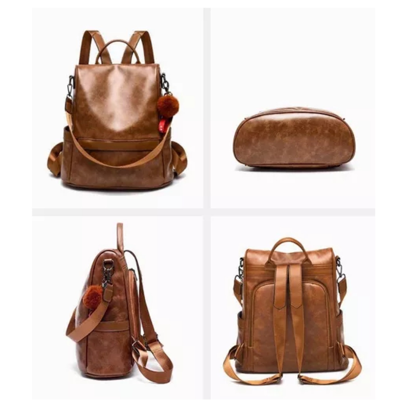 Mochila Mujer Moda Impermeable Antirrobo Bolsa Para Mujer Color Marrón