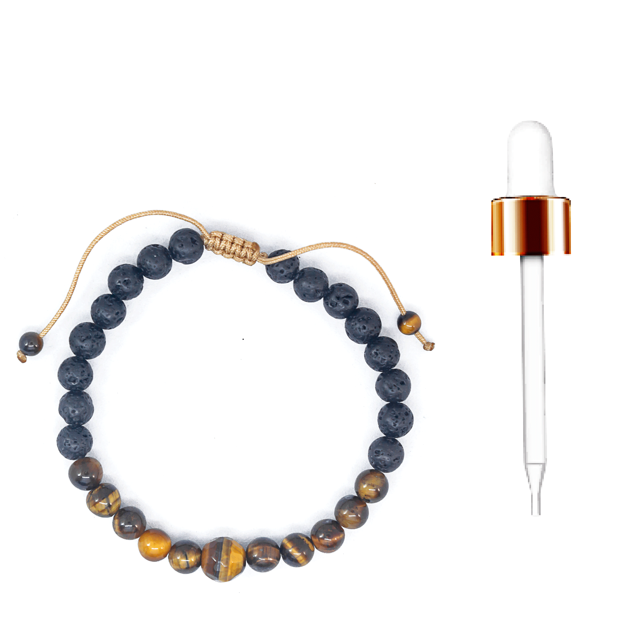 Pulsera hombre Ojo de Tigre y Piedra volcánica.