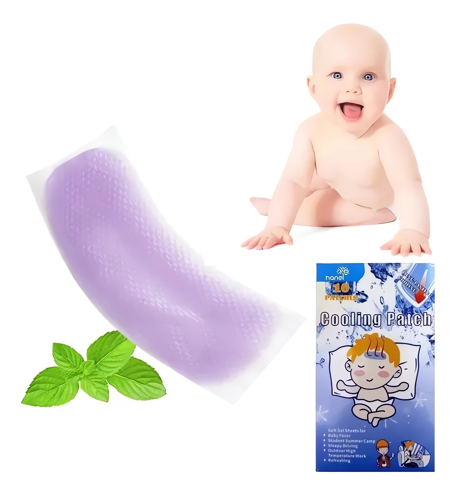 Parches de gel frío. para bajar la temperatura, calentura o fiebre, 10 piezas
