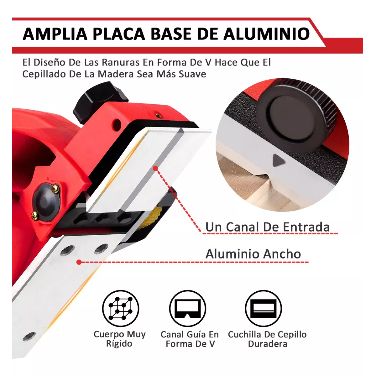 Cepilladora Eléctrica Para Madera Cepillo Profesional 82mm Rojo