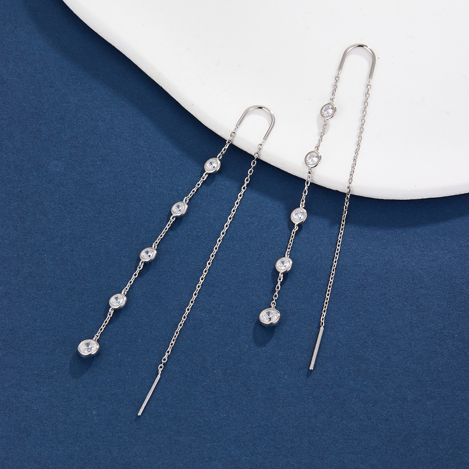 Aretes De Plata 925 Colgante Con Zirconias Mujer Largos.