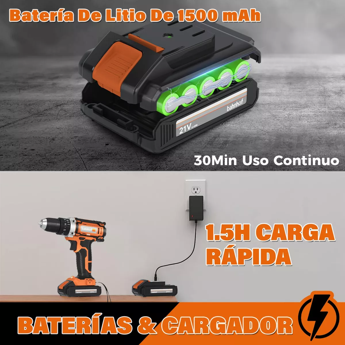 Taladro Atornillador De Impacto Inalámbrico De 1450rpm Naranja/Negro